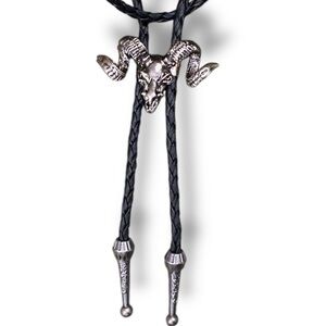 Vintage Silver Antique Aries Ram Skull Bolo Tie Cowboy Necktie NEW